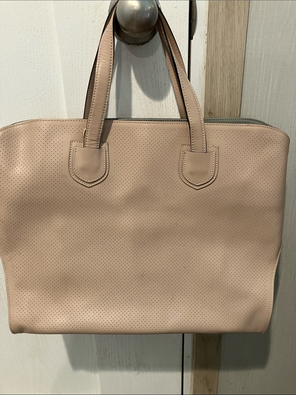 Light Beige Perforated Leather Tote - Women's Everyday Bag